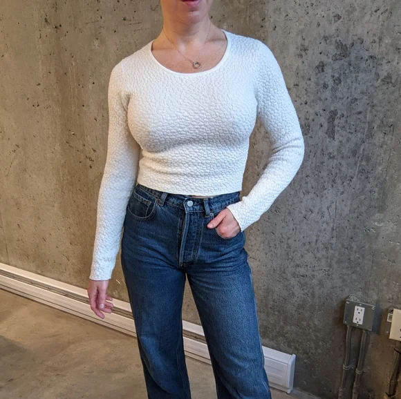 White Long Sleeve Stretch Top Size S - Picture 1 of 6